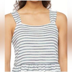 a.n.a. Women’s Square Neck Wide Strap Blue Green Stripe Baby Doll Tank 3X